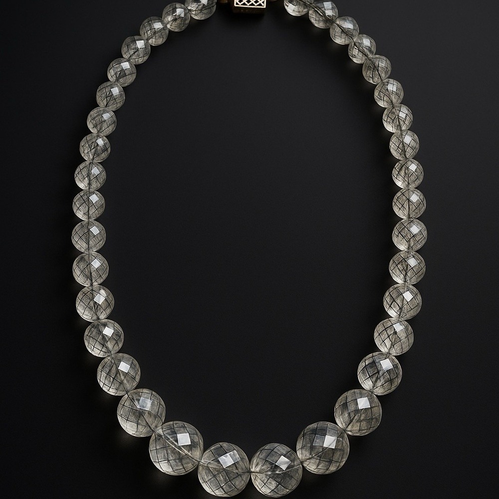 Vintage‎ 1950's Faceted Crystal Glass Bead Necklace 17" W/ Sterling Silver Clasp